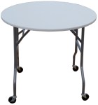 Round White Folding Table w/ Wheels