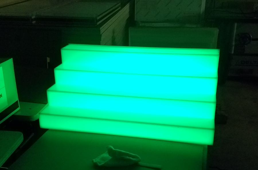 4 Step Tiered LED Glow Illuminated Acrylic Bottle Shelf Display