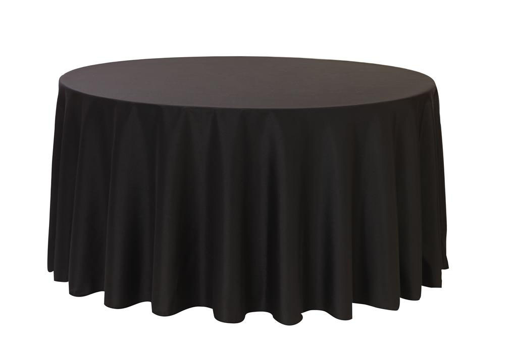 132 Inch Round Black Polyester Table Linen, Round Table Black