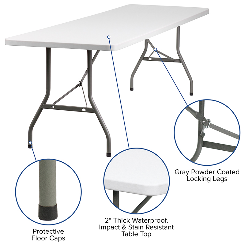 Luan 30x96 (8 ft) Rectangle Wood Folding Table, Vinyl Edging, Bolt-Thru  Top, Locking Steel Frame