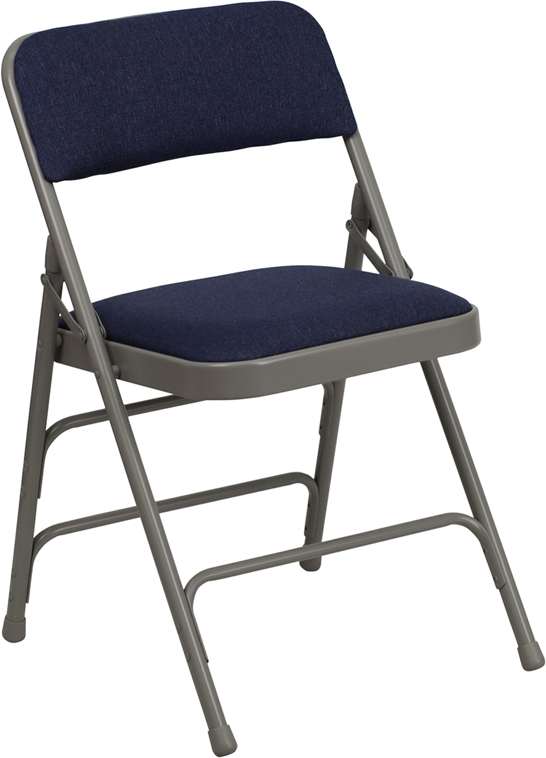 Blue Fabric Metal Folding Chair w/ Gray Frame