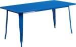 Blue 32 x 63 Rectangular Outdoor Retro Industrial Metal Table