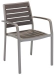 Outdoor Gray Synthetic Teak Restaurant Chair w/ Arms