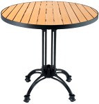 Round Outdoor Synthetic Teak Restaurant Table w/ Black Edge and Base