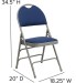 Navy Fabric Seat Triple Braced Metal Folding Chair with Easy-Carry Handle