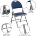 Navy Fabric Seat Triple Braced Metal Folding Chair with Easy-Carry Handle