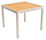 Square Faux Teak Inlay Table w/ Silver Frame