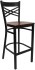 X Back Black Metal Bar Stool with Mahogany Wood Seat