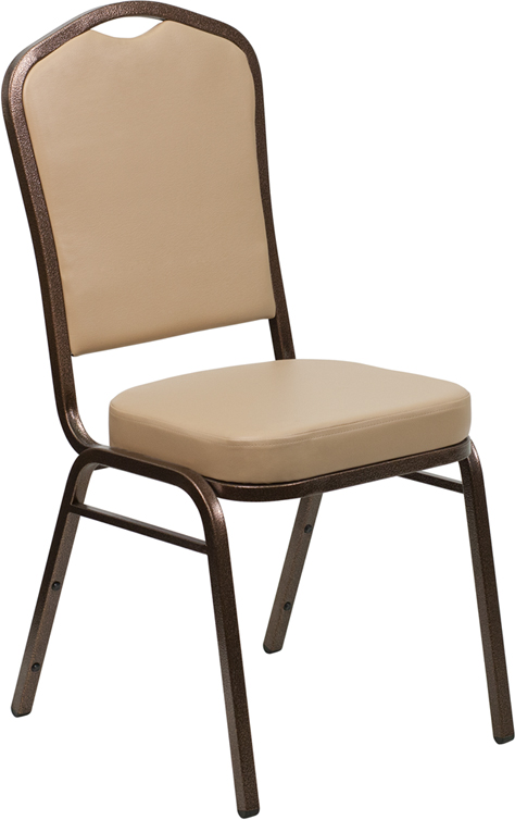 Beige Vinyl Crown Back Stacking Banquet Chair Coppervein Frame