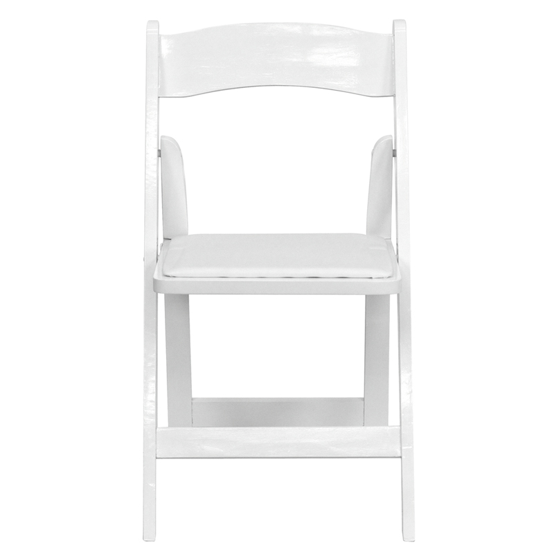 White Wood Folding Wedding Chair w/ Vinyl Padded Seat
