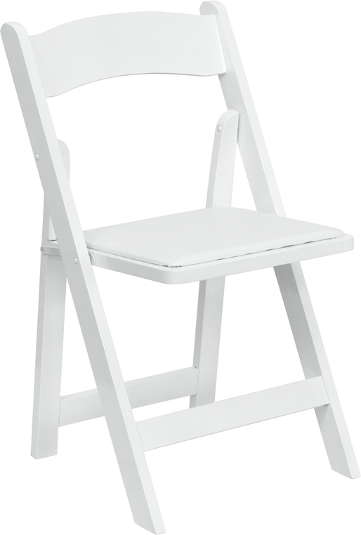 White Wood Folding Chair With Padded Seat, White Wooden Padded Chairs