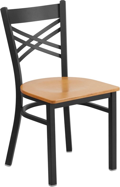 Metal X Cross Back Restaurant Chair Natural Wood Seat